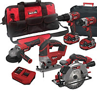 Lumberjack Cordless 20V Combi Drill Impact Driver Drill Jigsaw Circular Saw & Angle Grinder with 4A Batteries & Fast Charger