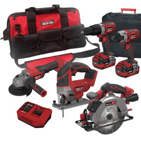 Lumberjack Cordless 20V Combi Drill Impact Driver Drill Jigsaw Circular Saw & Angle Grinder with 4A Batteries & Fast Charger