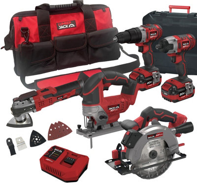 Lumberjack Cordless 20V Combi Drill Impact Driver Drill Jigsaw Circular Saw & Multi Tool with 4A Batteries & Fast Charger