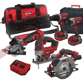 Lumberjack Cordless 20V Combi Drill Impact Driver Drill Jigsaw Circular Saw & Plunge Saw with 4A Batteries & Fast Charger
