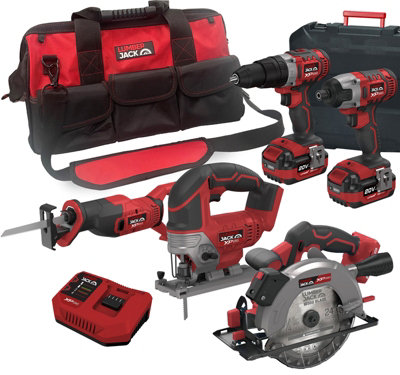 Lumberjack Cordless 20V Combi Drill Impact Driver Drill Jigsaw Circular Saw & Recip Saw with 4A Batteries & Fast Charger