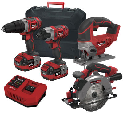 Lumberjack Cordless 20V Combi Drill Impact Driver Drill Jigsaw & Circular Saw with 4A Batteries & Fast Charger