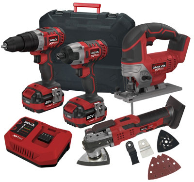 Lumberjack Cordless 20V Combi Drill Impact Driver Drill Jigsaw & Multi Tool with 4A Batteries & Fast Charger
