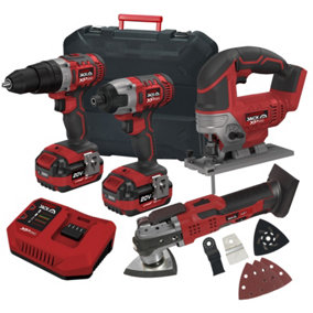 Lumberjack Cordless 20V Combi Drill Impact Driver Drill Jigsaw & Multi Tool with 4A Batteries & Fast Charger