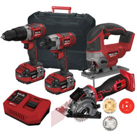 Lumberjack Cordless 20V Combi Drill Impact Driver Drill Jigsaw & Plunge Saw with 4A Batteries & Fast Charger