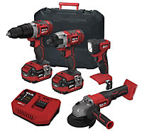 Lumberjack Cordless 20V Combi Drill Impact Driver Drill LED Torch & Angle Grinder with 4A Batteries & Fast Charger