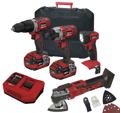 Lumberjack Cordless 20V Combi Drill Impact Driver Drill LED Torch & Multi Tool with 4A Batteries & Fast Charger