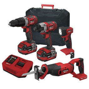 Lumberjack Cordless 20V Combi Drill Impact Driver Drill LED Torch & Recip Reciprocating Saw with 4A Batteries & Fast Charger