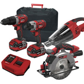 Lumberjack Cordless 20V Combi Drill Impact Driver Drill Vacuum & Circular Saw with 4A Batteries & Fast Charger