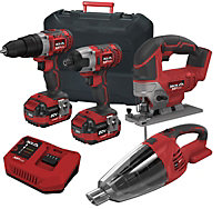 Lumberjack Cordless 20V Combi Drill Impact Driver Drill Vacuum & Jigsaw with 4A Batteries & Fast Charger
