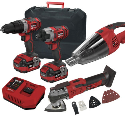 Lumberjack Cordless 20V Combi Drill Impact Driver Drill Vacuum & Multi Tool with 4A Batteries & Fast Charger