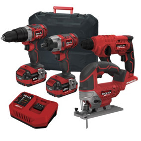 Lumberjack Cordless 20V Combi Drill Impact Driver Jigsaw & SDS Drill with 4A Batteries & Fast Charger