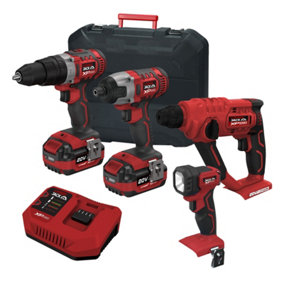 Lumberjack Cordless 20V Combi Drill Impact Driver LED Torch & SDS Drill with 4A Batteries & Fast Charger