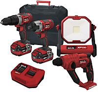 Lumberjack Cordless 20V Combi Drill Impact Driver Work Light & SDS Drill with 4A Batteries & Fast Charger