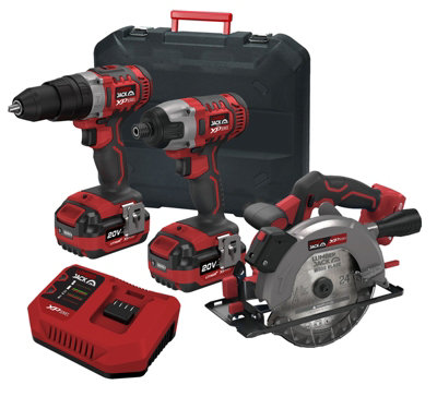 Lumberjack Cordless 20V Twin Kit Combi Drill Impact Driver Drill & Circular Saw with 4A Batteries & Fast Charger