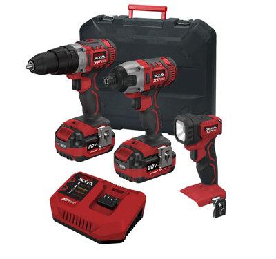 Lumberjack Cordless 20V Twin Kit Combi Drill Impact Driver Drill & LED Torch with 4A Batteries & Fast Charger