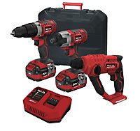 Lumberjack Cordless 20V Twin Kit Combi Drill Impact Driver & SDS Drill with 4A Batteries & Fast Charger