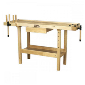 Lumberjack Heavy Duty Solid Wooden Woodworking Work Bench with 1 x Drawer & 2 Vice
