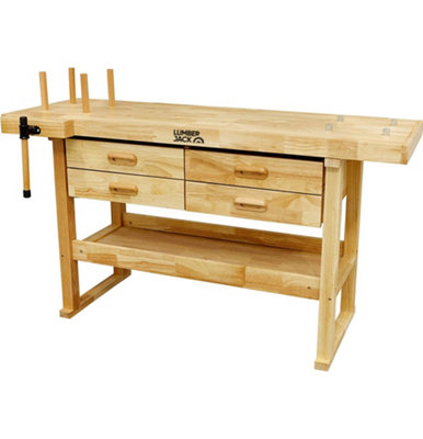 Lumberjack Heavy Duty Solid Wooden Woodworking Work Bench with 4 x Drawers & Vice