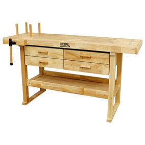 Lumberjack Heavy Duty Solid Wooden Woodworking Work Bench with 4 x Drawers & Vice