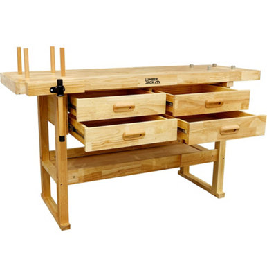 Lumberjack Heavy Duty Solid Wooden Woodworking Work Bench with 4 x Drawers & Vice