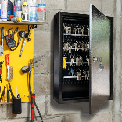 Lumberjack Key Cabinet Secure Storage for 100 Keys with Lock & Adjustable Hooks