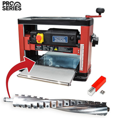 Lumberjack PRO SERIES Thicknesser With Helical Cutter Spiral Head, Portable Bench Top Machine