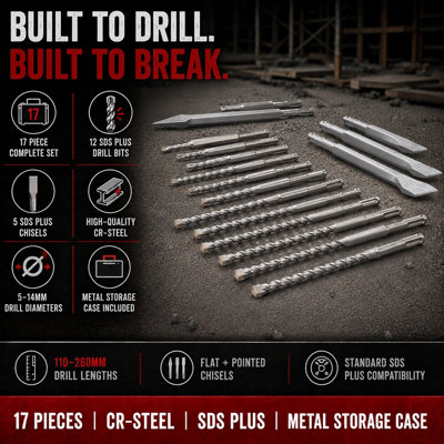 Lumberjack TRADE 17Pc SDS Plus Drill Bit & Chisel Set in Metal Storage Case