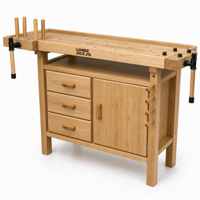 Lumberjack Woodworking Work Bench with 3 Drawers On-board Cabinet and 2 ...