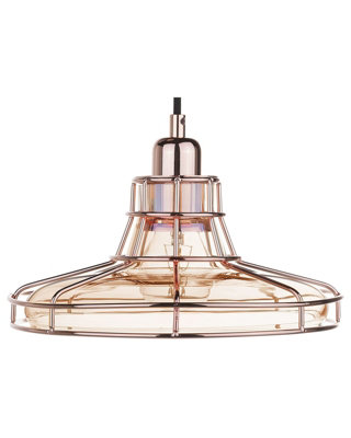 Lumina Copper Cage Pendant Lamp with Tinted Glass Shade, Vintage-Industrial Ceiling Light, W26 x D26 x H117cm