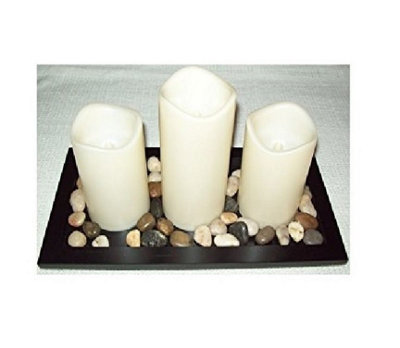 Lumineo Battery Operated LED Candle Display On Tray With Pebbles With Timer