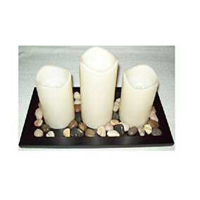 Lumineo Battery Operated LED Candle Display On Tray With Pebbles With Timer