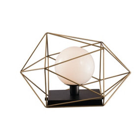 Luminosa Abraxas Globe Cage Table Lamp, Black, Gold, E27