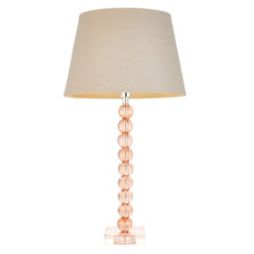 Luminosa Adelie & Cici Base & Shade Table Lamp Blush Crystal Glass & Grey Fabric