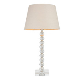 Luminosa Adelie & Cici Base & Shade Table Lamp Clear Crystal Glass, Bright Nickel Plate & Grey Fabric