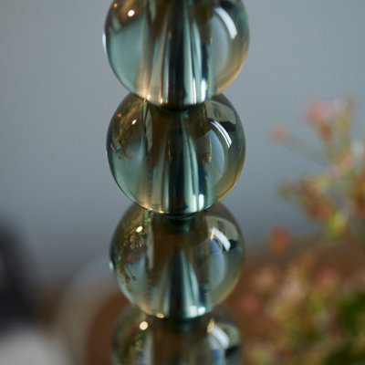 Luminosa Adelie & Freya Base & Shade Table Lamp Grey Green Tinted Crystal Glass & Fir Silk
