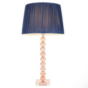 Luminosa Adelie & Wentworth Base & Shade Table Lamp Blush Crystal Glass & Midnight Blue Silk