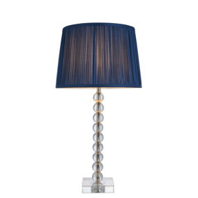 Luminosa Adelie & Wentworth Base & Shade Table Lamp Clear Crystal Glass, Bright Nickel Plate & Midnight Blue Silk