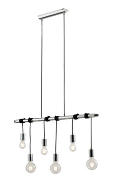 Luminosa Admiral Bar Cable 6 Light Ceiling Pendant, Chrome, Black, E27