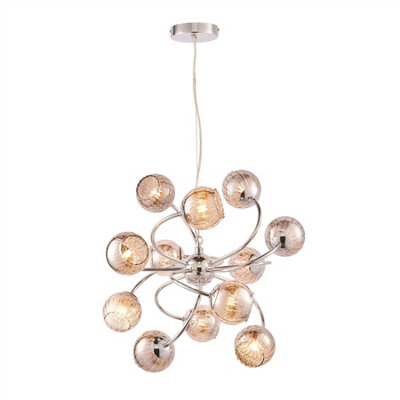 Luminosa Aerith 12 Light Multi Arm Pendant Flower Chrome, Smokey Mirror Tinted Glass, G9