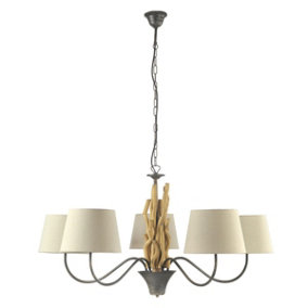 Luminosa Agar Large Multi Arm Chandelier With Shades, Natural Wood