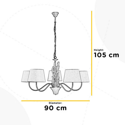 Luminosa Agar Large Multi Arm Chandelier With Shades, Natural Wood