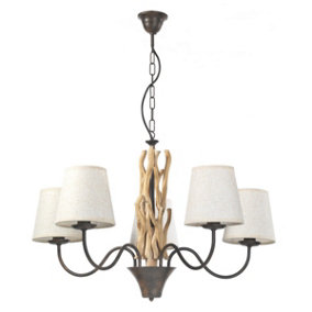 Luminosa Agar Multi Arm Chandelier With Shades, Natural Wood