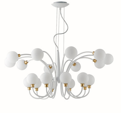 Luminosa Aida 20 Light Multi Arm Globe Ceiling Pendant, White, Gold, G9