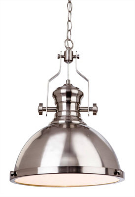 Luminosa Albion 1 Light Dome Ceiling Pendant Brushed Steel, E27