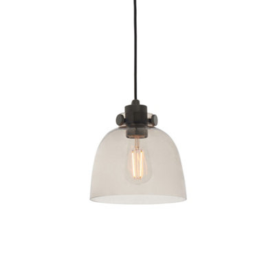 Luminosa Alessandria Pendant Ceiling Light Smokey Grey Tinted Glass & Black Chrome Plate