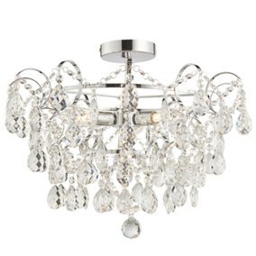 Luminosa Alisona Elegant Decorative Bathroom Semi Flush 4 Light Chandelier Chrome Plated with Clear Faceted Crystals, IP44