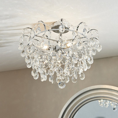 Luminosa Alisona Elegant Decorative Bathroom Semi Flush 4 Light Chandelier Chrome Plated with Clear Faceted Crystals, IP44