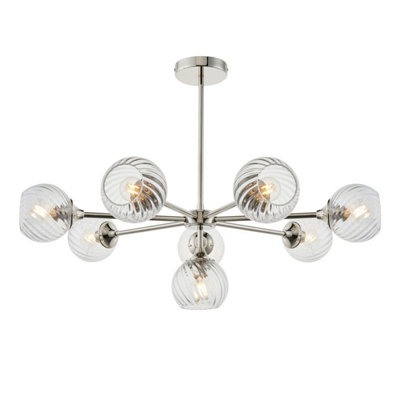 Luminosa Allegra 8 Light Multi Arm Glass Shade Ceiling Pendant Bright Nickel