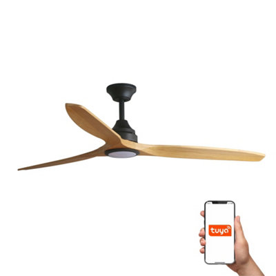 Luminosa Alo Large 3 Blade Ceiling Fan Matt Black, Wood with Light 2700 ...